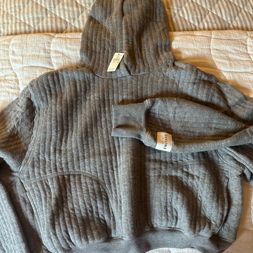 Aerie Gray Ribbed Hoodie Sweater